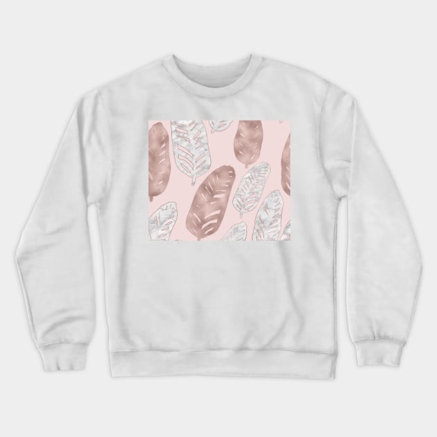 Rose gold and marble feather pattern Crewneck Sweatshirt by RoseAesthetic